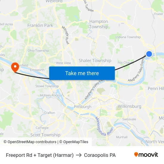 Freeport Rd + Target (Harmar) to Coraopolis PA map