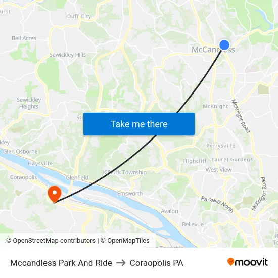 Mccandless Park And Ride to Coraopolis PA map