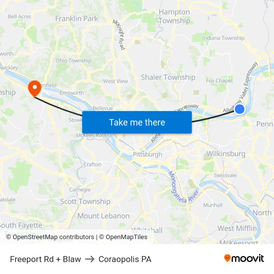 Freeport Rd + Blaw to Coraopolis PA map