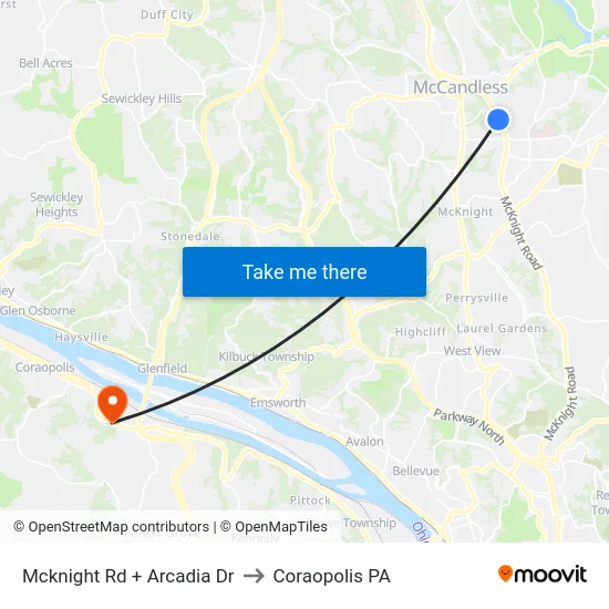 Mcknight Rd + Arcadia Dr to Coraopolis PA map