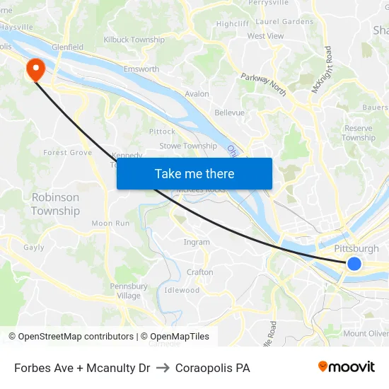Forbes Ave + Mcanulty Dr to Coraopolis PA map