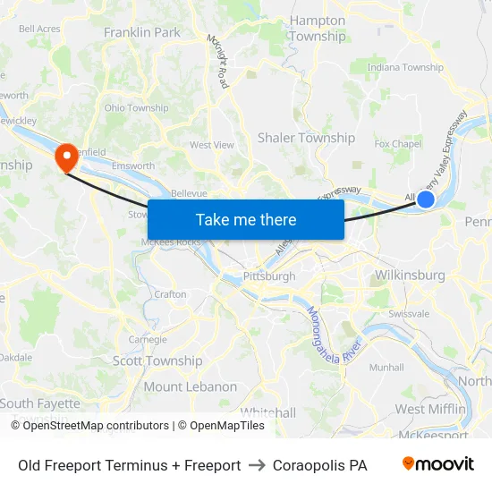 Old Freeport Terminus + Freeport to Coraopolis PA map