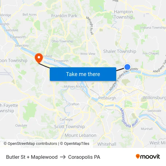 Butler St + Maplewood to Coraopolis PA map