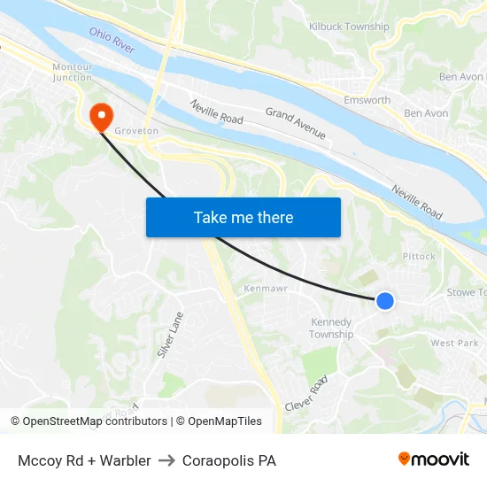 Mccoy Rd + Warbler to Coraopolis PA map