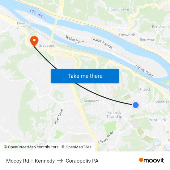 Mccoy Rd + Kennedy to Coraopolis PA map