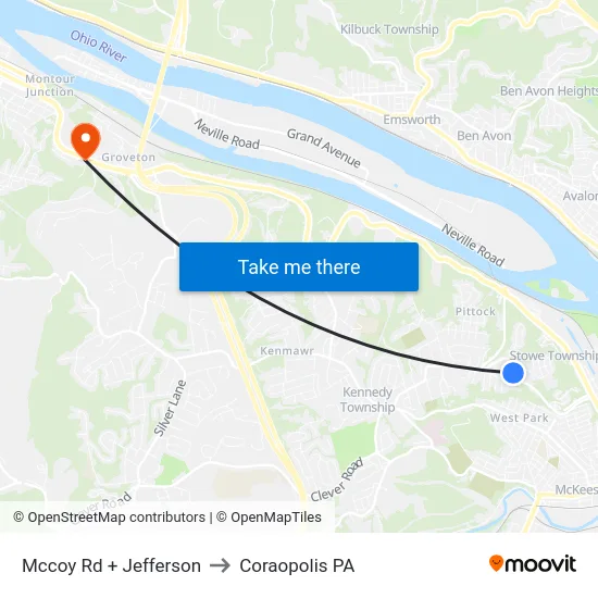 Mccoy Rd + Jefferson to Coraopolis PA map