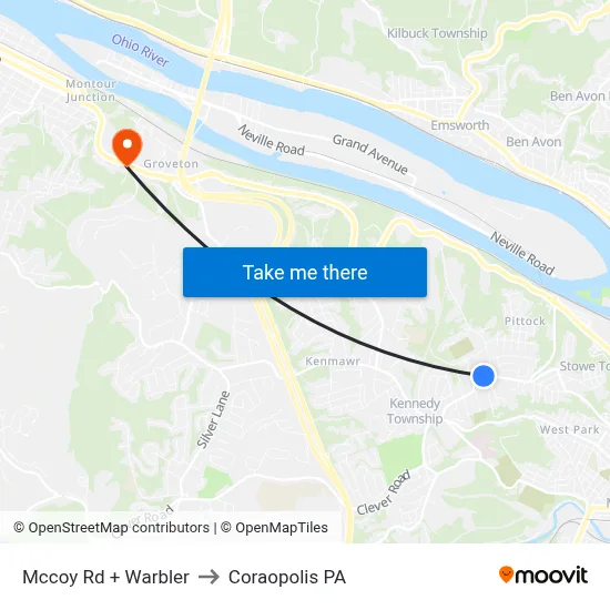 Mccoy Rd + Warbler to Coraopolis PA map