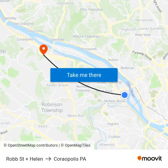 Robb St + Helen to Coraopolis PA map
