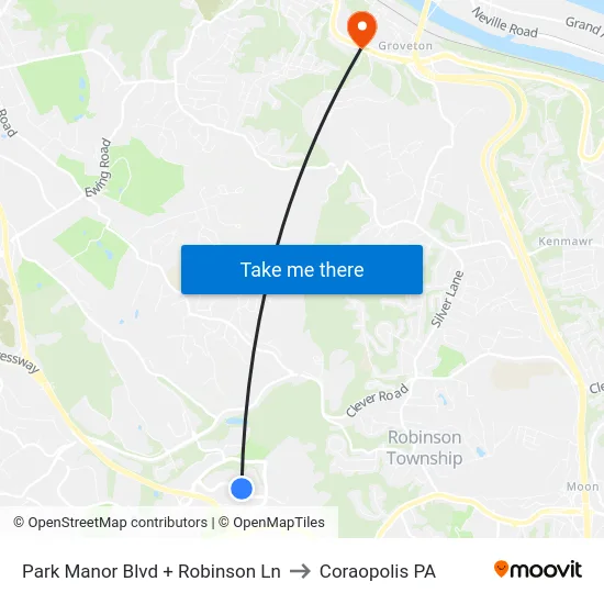 Park Manor Blvd + Robinson Ln to Coraopolis PA map