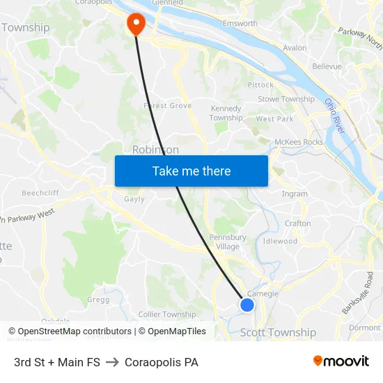 3rd St + Main FS to Coraopolis PA map
