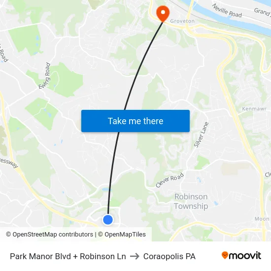 Park Manor Blvd + Robinson Ln to Coraopolis PA map