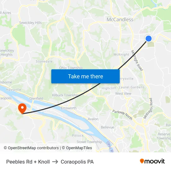 Peebles Rd + Knoll to Coraopolis PA map