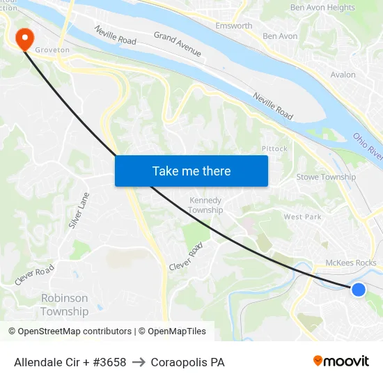 Allendale Cir + #3658 to Coraopolis PA map