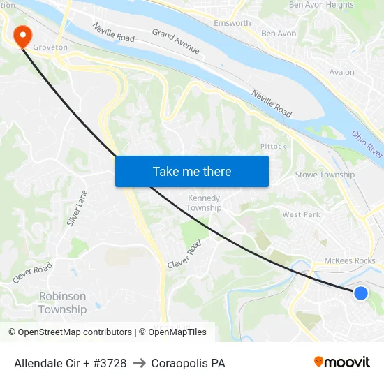 Allendale Cir + #3728 to Coraopolis PA map
