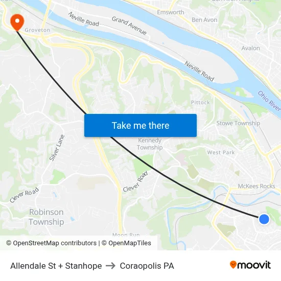 Allendale St + Stanhope to Coraopolis PA map