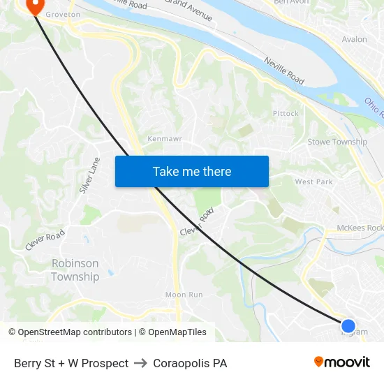 Berry St + W Prospect to Coraopolis PA map
