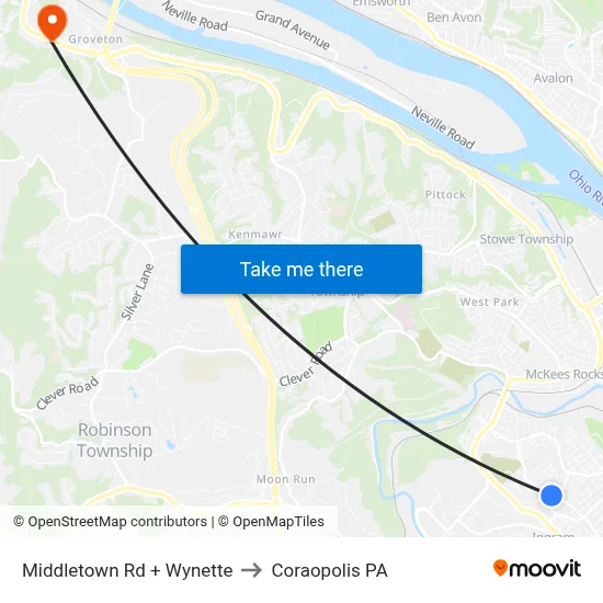 Middletown Rd + Wynette to Coraopolis PA map