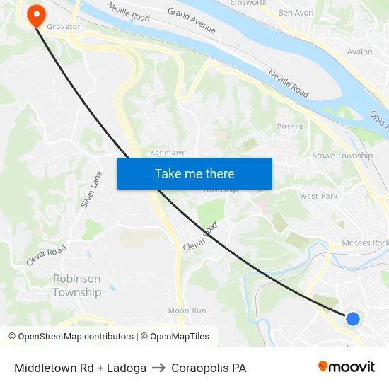 Middletown Rd + Ladoga to Coraopolis PA map