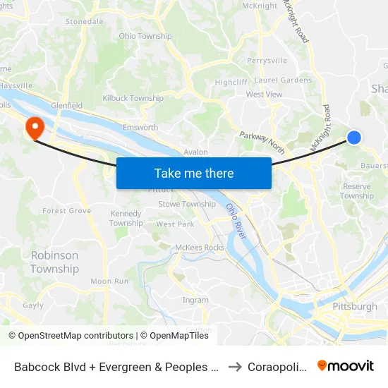 Babcock Blvd + Evergreen & Peoples Plank Rd to Coraopolis PA map
