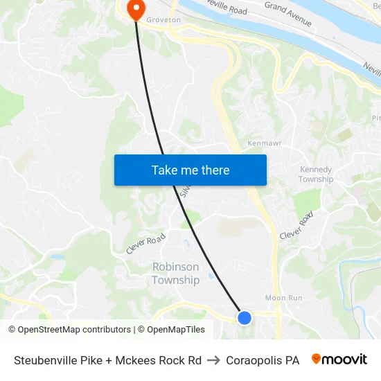 Steubenville Pike + Mckees Rock Rd to Coraopolis PA map