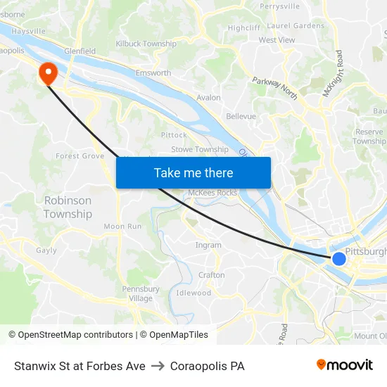 Stanwix St at Forbes Ave to Coraopolis PA map