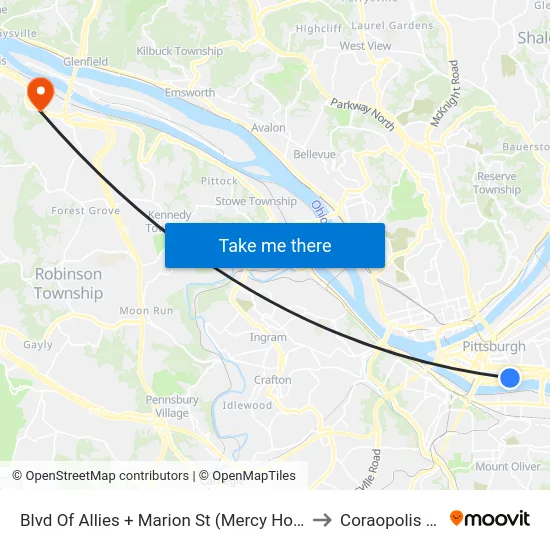 Blvd Of Allies + Marion St (Mercy Hosp) to Coraopolis PA map