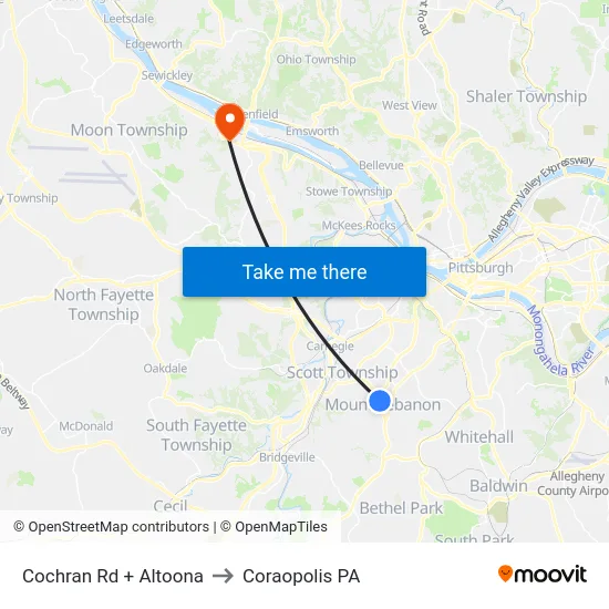 Cochran Rd + Altoona to Coraopolis PA map
