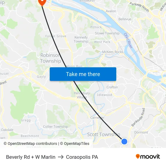 Beverly Rd + W Marlin to Coraopolis PA map