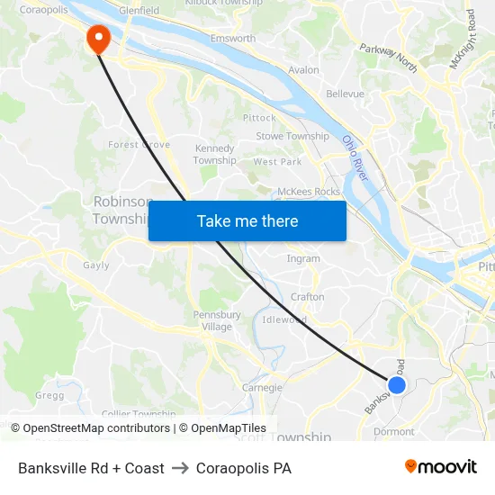 Banksville Rd + Coast to Coraopolis PA map