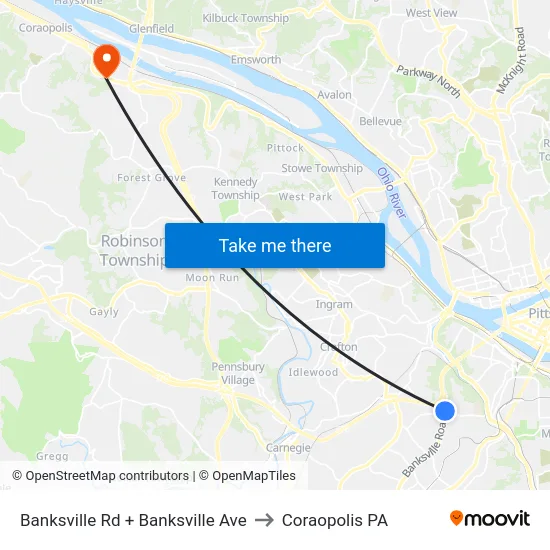 Banksville Rd + Banksville Ave to Coraopolis PA map