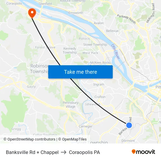 Banksville Rd + Chappel to Coraopolis PA map
