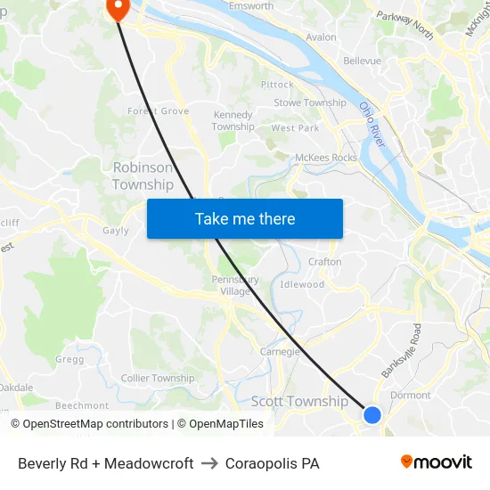 Beverly Rd + Meadowcroft to Coraopolis PA map