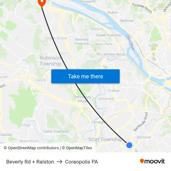 Beverly Rd + Ralston to Coraopolis PA map