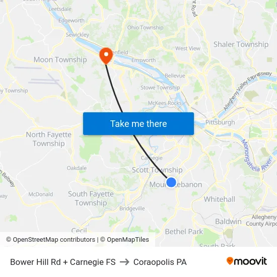 Bower Hill Rd + Carnegie FS to Coraopolis PA map