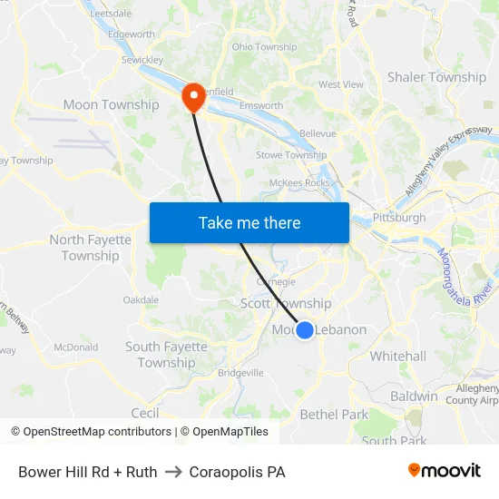 Bower Hill Rd + Ruth to Coraopolis PA map