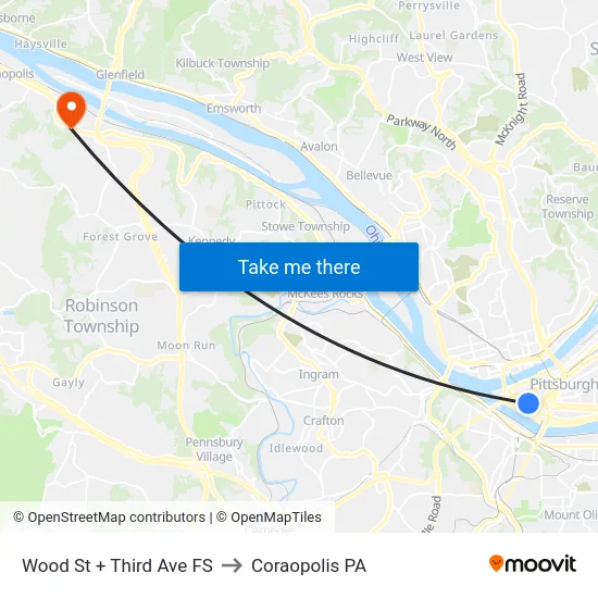 Wood St + Third Ave FS to Coraopolis PA map