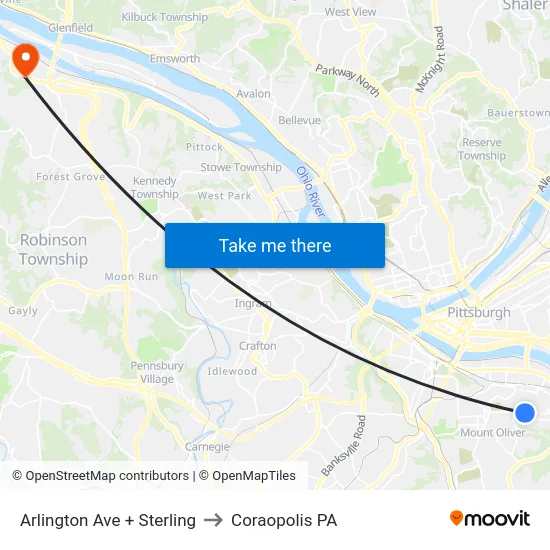 Arlington Ave + Sterling to Coraopolis PA map