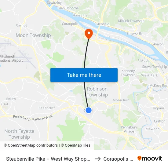 Steubenville Pike + West Way Shoppes to Coraopolis PA map