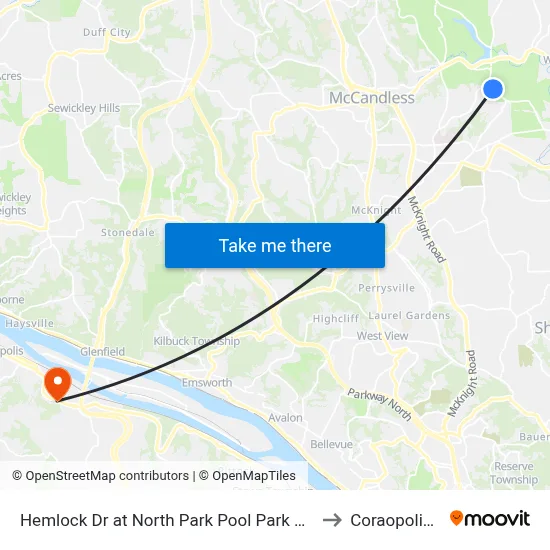 Hemlock Dr at North Park Pool Park And Ride to Coraopolis PA map