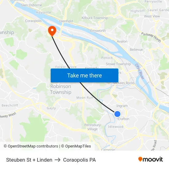 Steuben St + Linden to Coraopolis PA map