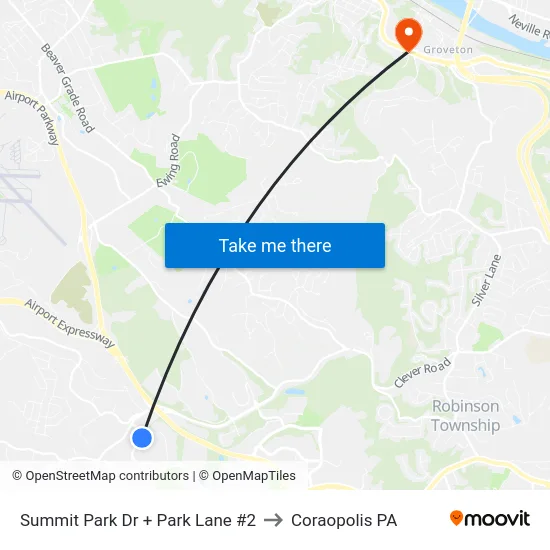 Summit Park Dr + Park Lane #2 to Coraopolis PA map