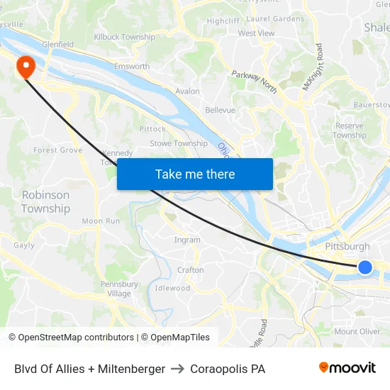 Blvd Of Allies + Miltenberger to Coraopolis PA map