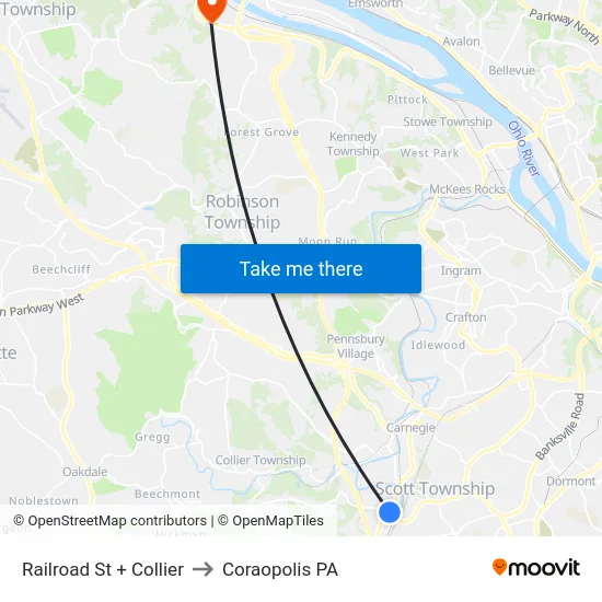 Railroad St + Collier to Coraopolis PA map