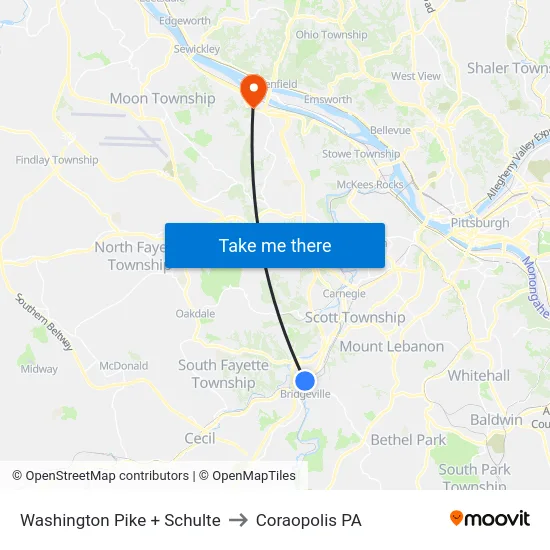 Washington Pike + Schulte to Coraopolis PA map