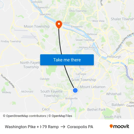 Washington Pike + I-79 Ramp to Coraopolis PA map