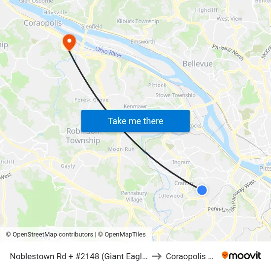 Noblestown Rd + #2148 (Giant Eagle) to Coraopolis PA map