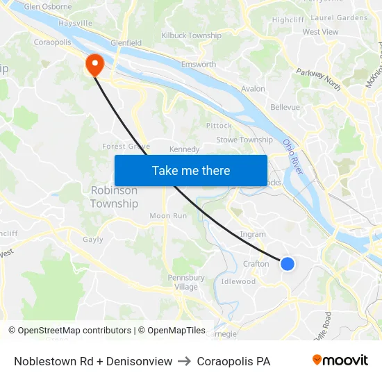 Noblestown Rd + Denisonview to Coraopolis PA map