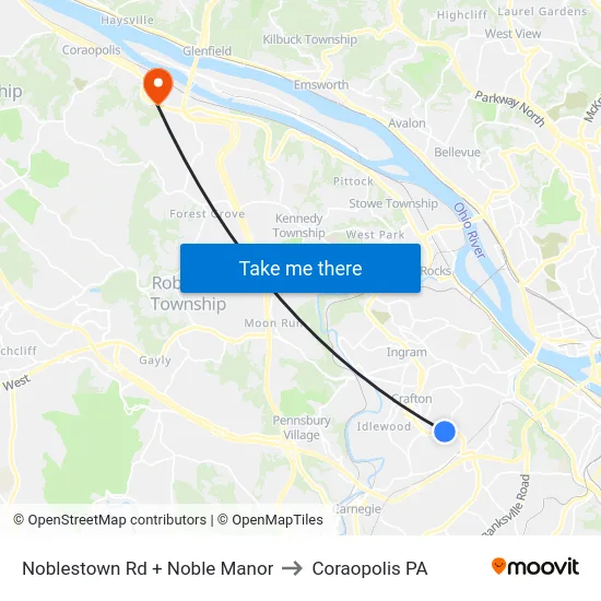 Noblestown Rd + Noble Manor to Coraopolis PA map