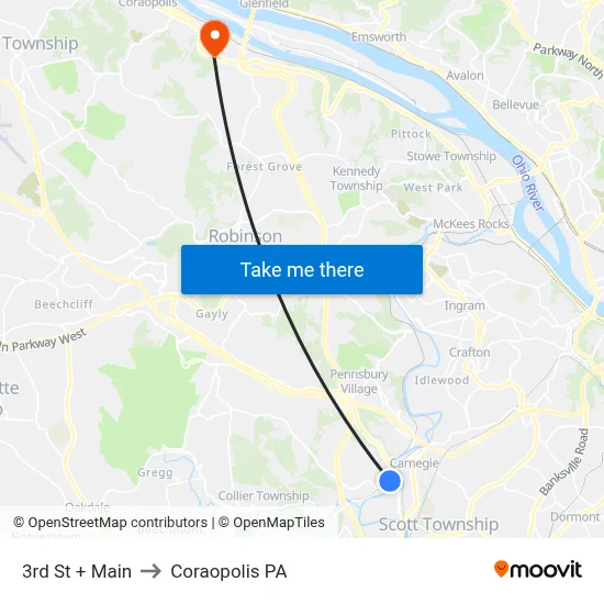 3rd St + Main to Coraopolis PA map