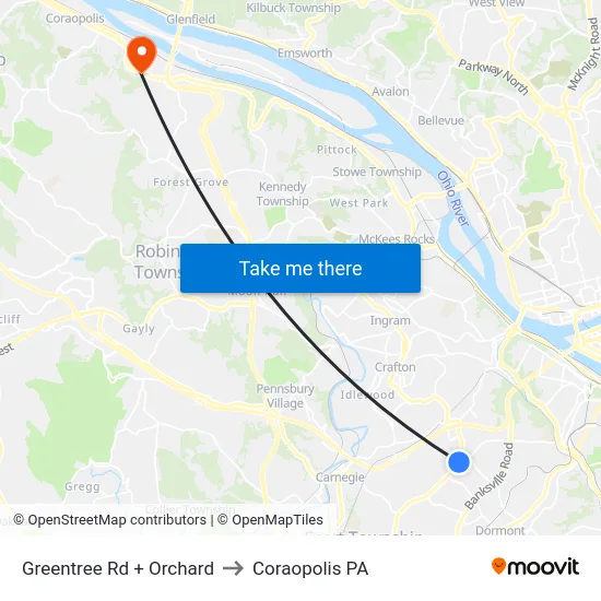 Greentree Rd + Orchard to Coraopolis PA map